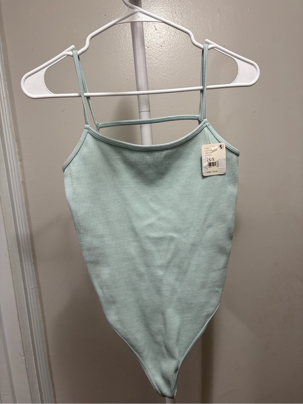 FP Movement by Free People Mint Green Ribbed Strappy Bodysuit